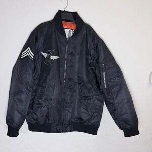 Grenade Bomber Jacket Large‎ Black MA-1 Military Patch Streetwear Coat